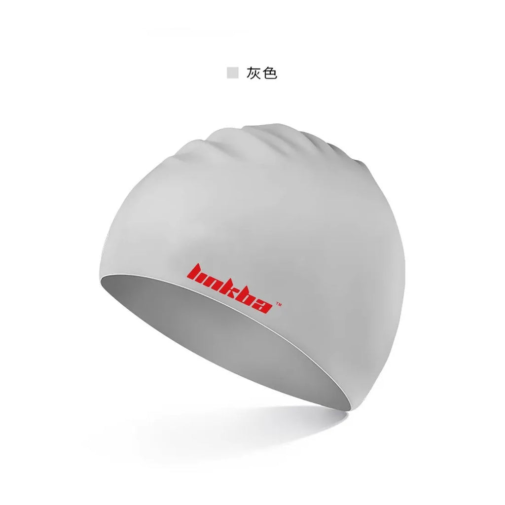 Silicone swimming cap with waterproof earmuffs and letter pattern design in multiple colour options
