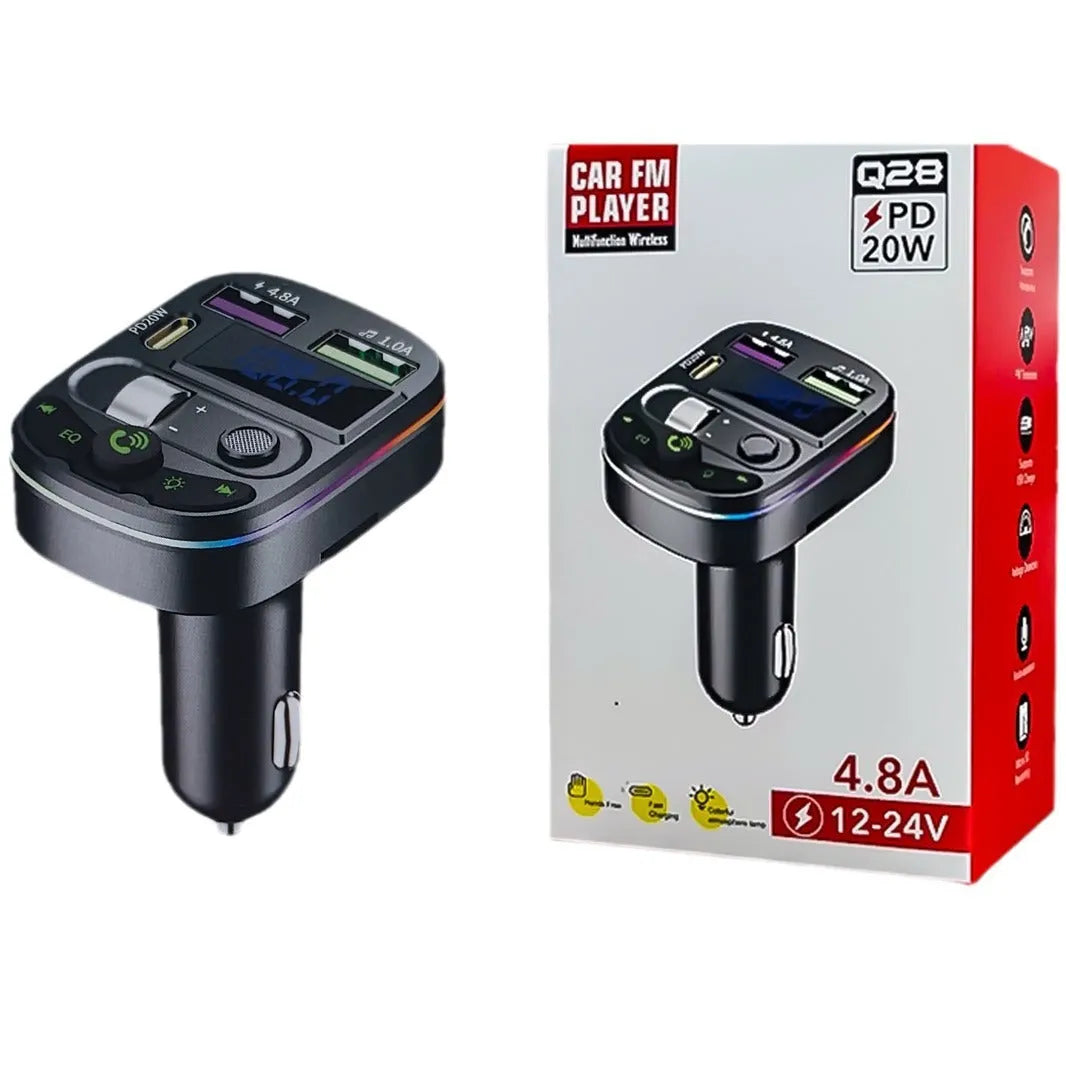 On board Bluetooth receiver with ABS shell, USB output, and voltage display for car audio