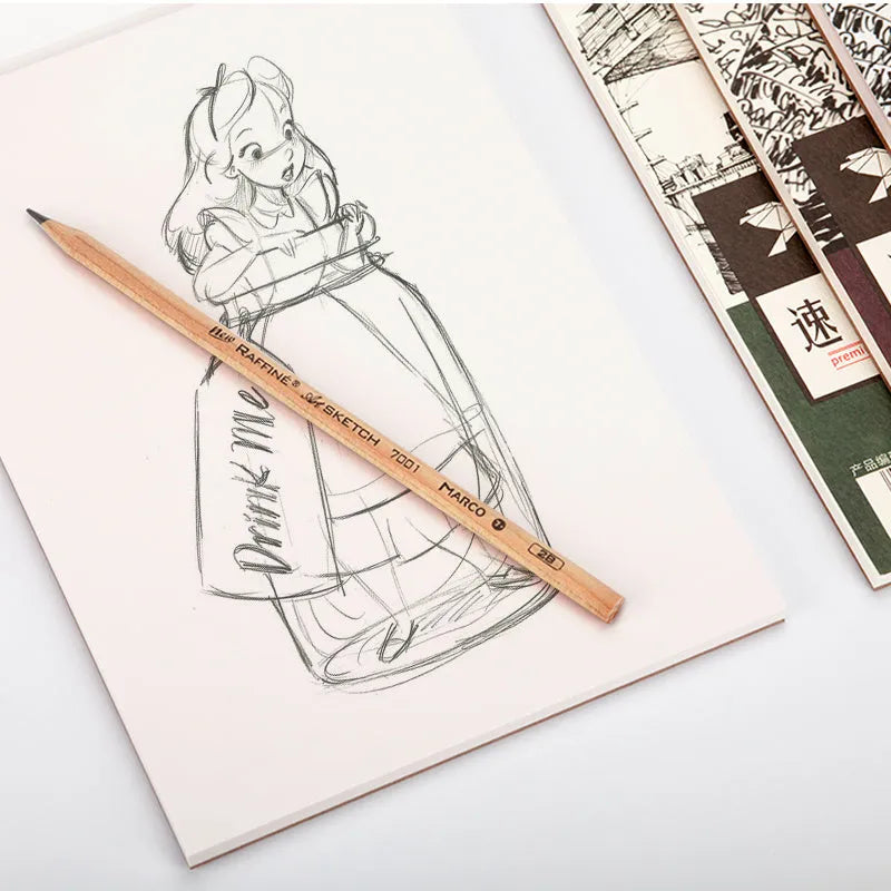 A4 coil-bound sketchbook with blank pages and 160g paper, open on a table