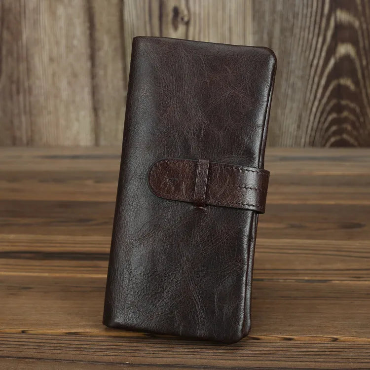 Genuine leather multi-card-slot women's wallet in solid colour with visible stitching, ultra-light design