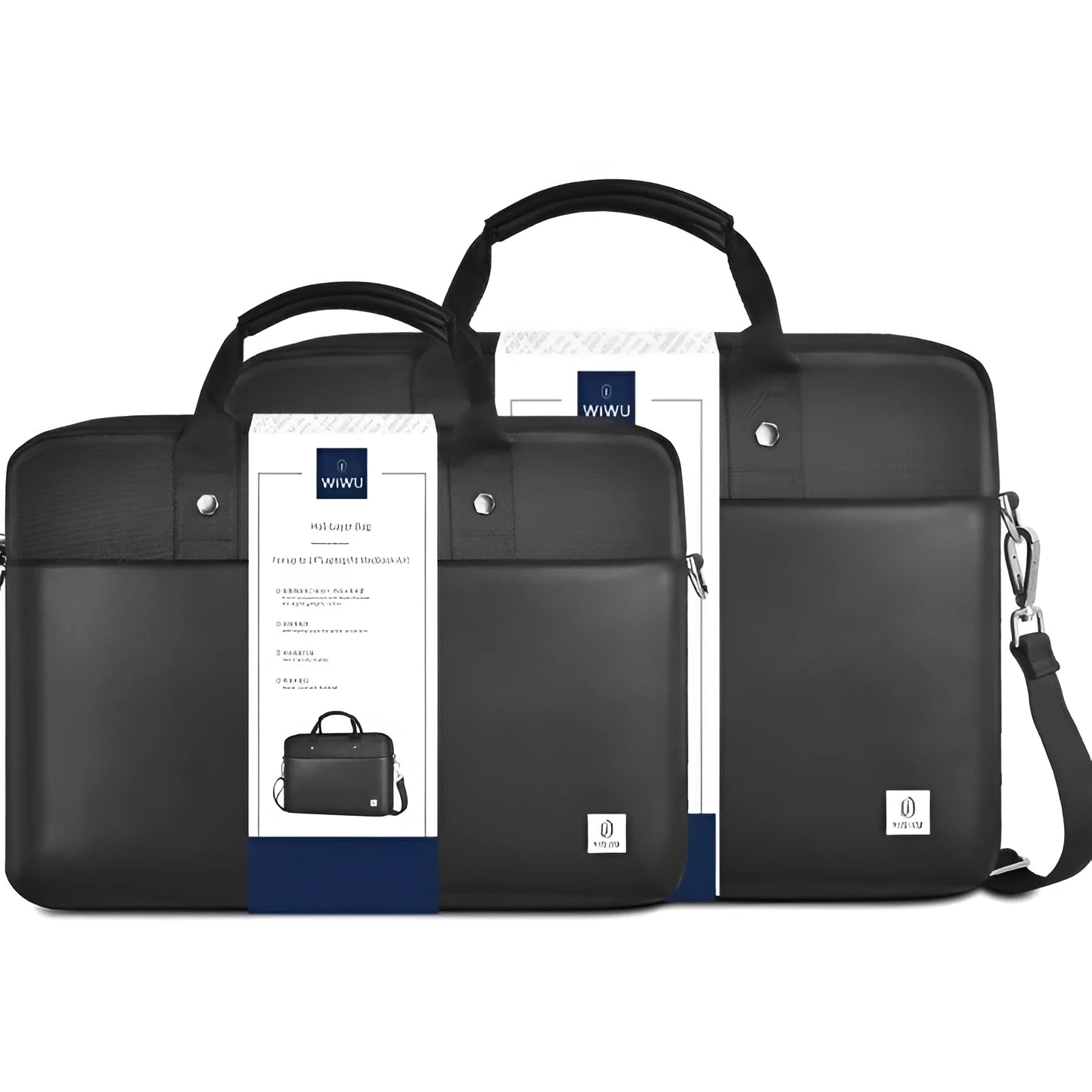 Black Oxford cloth laptop backpack showing multiple pockets and a separate padded compartment for a computer.