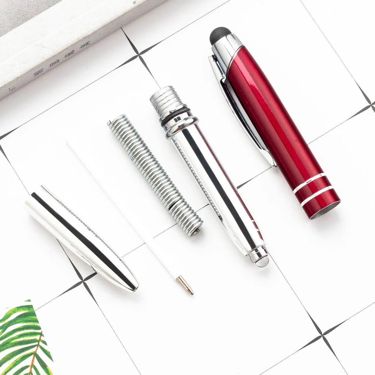 Metal capacitive stylus ballpoint pen with LED light in red, black, white, green or blue colours