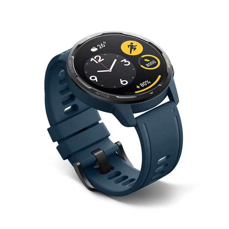 Black GPS smart watch with touchscreen display and silicone wrist strap for call and fitness tracking