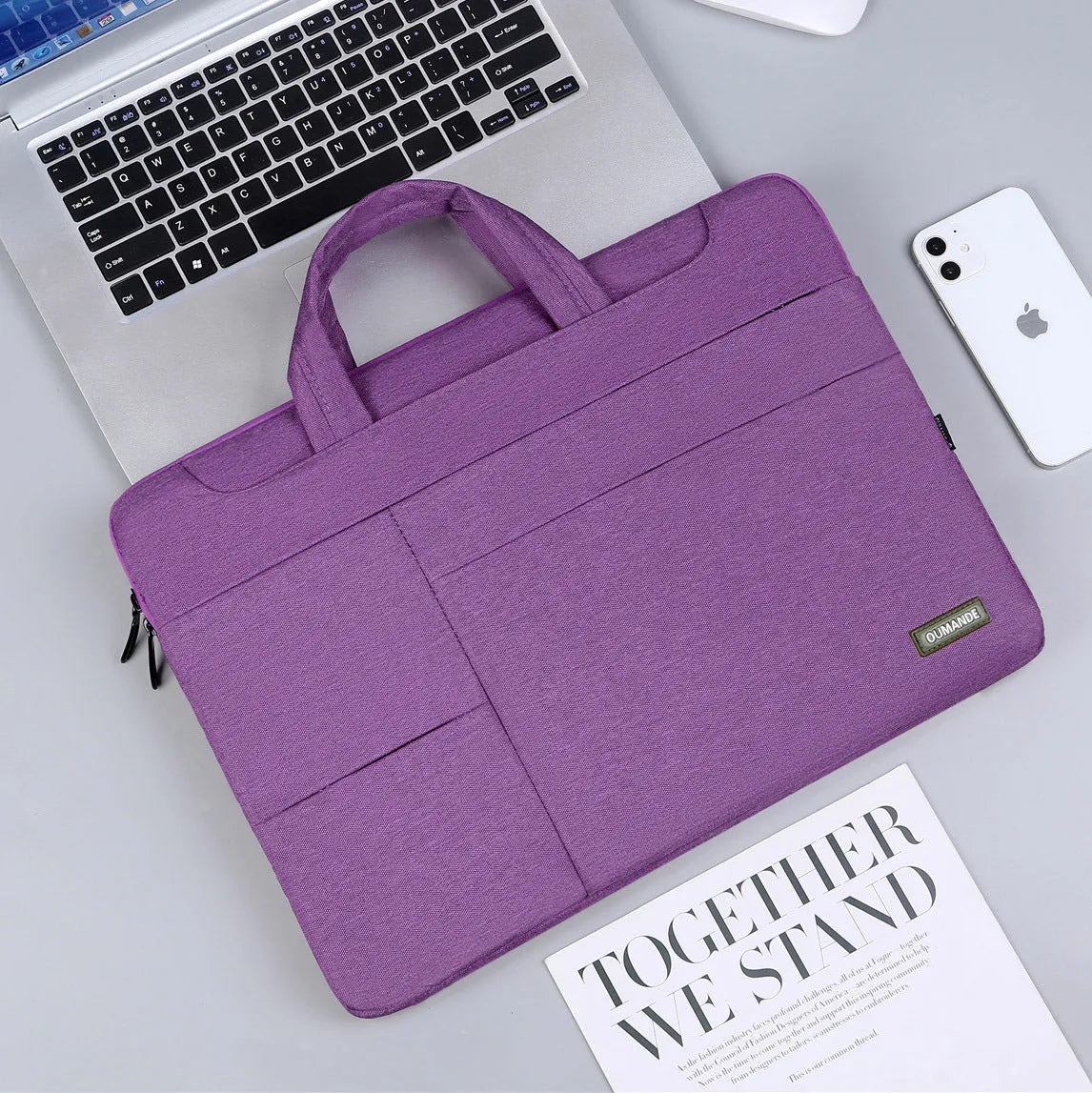 15.6-inch Oxford cloth laptop bag in dark gray with sewing line detail