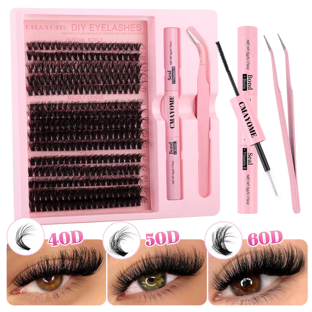 DIY single cluster false eyelash extension kit with tweezers and chemical fibre lashes