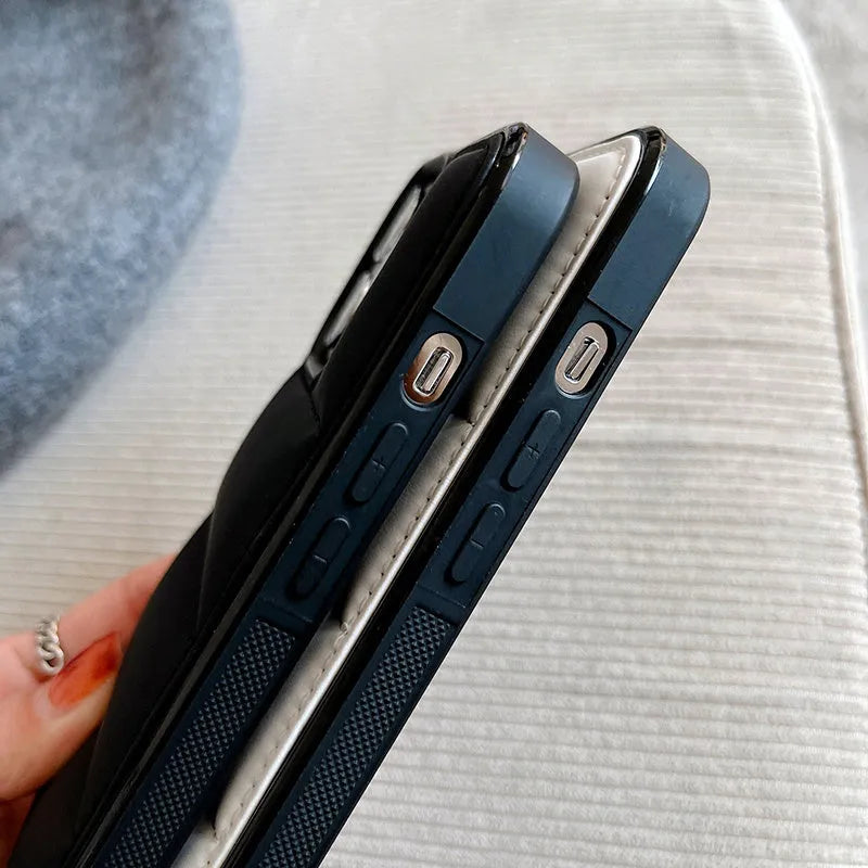 Candy down jacket shape phone case with TPU+PC protection, black colour, for iPhone model