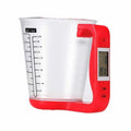 Green digital measuring cup scale with LCD display in handle on white background