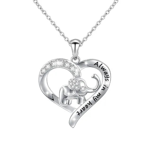 Silver alloy elephant necklace with personalised letter pendant for women