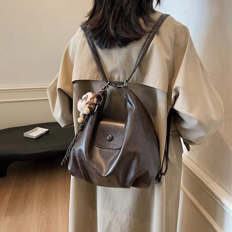 Women's PU leather single shoulder bag in horizontal square shape with optional pendant