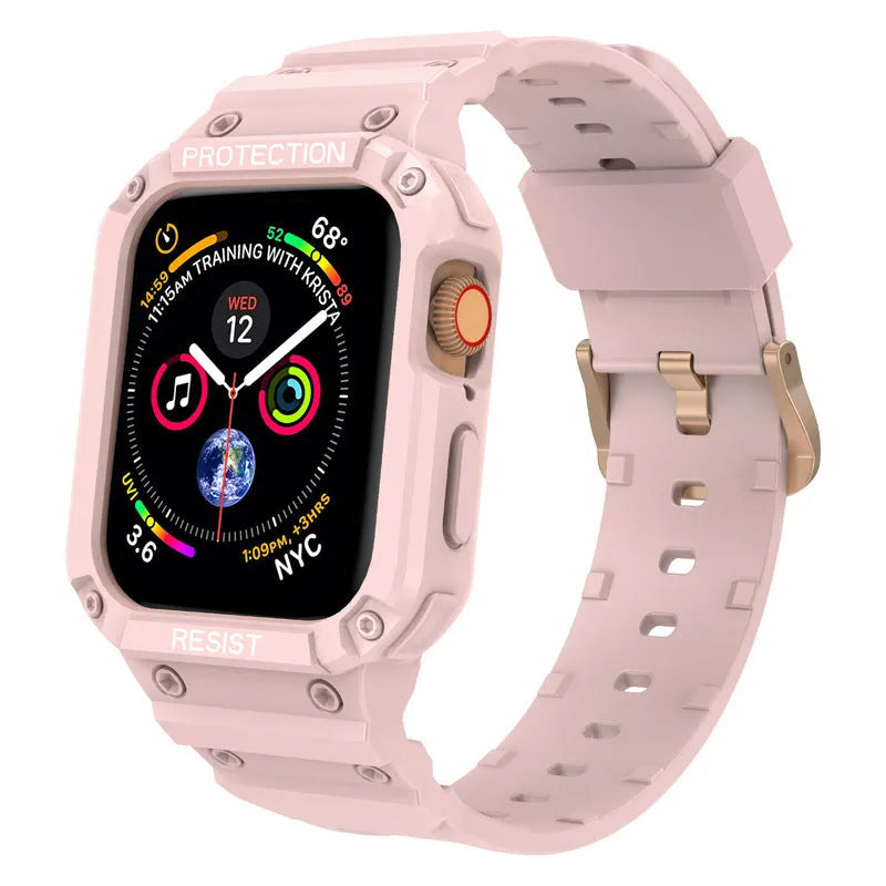 Apple Watch Series 8 protective case with integrated soft TPU sport strap in multiple colour options
