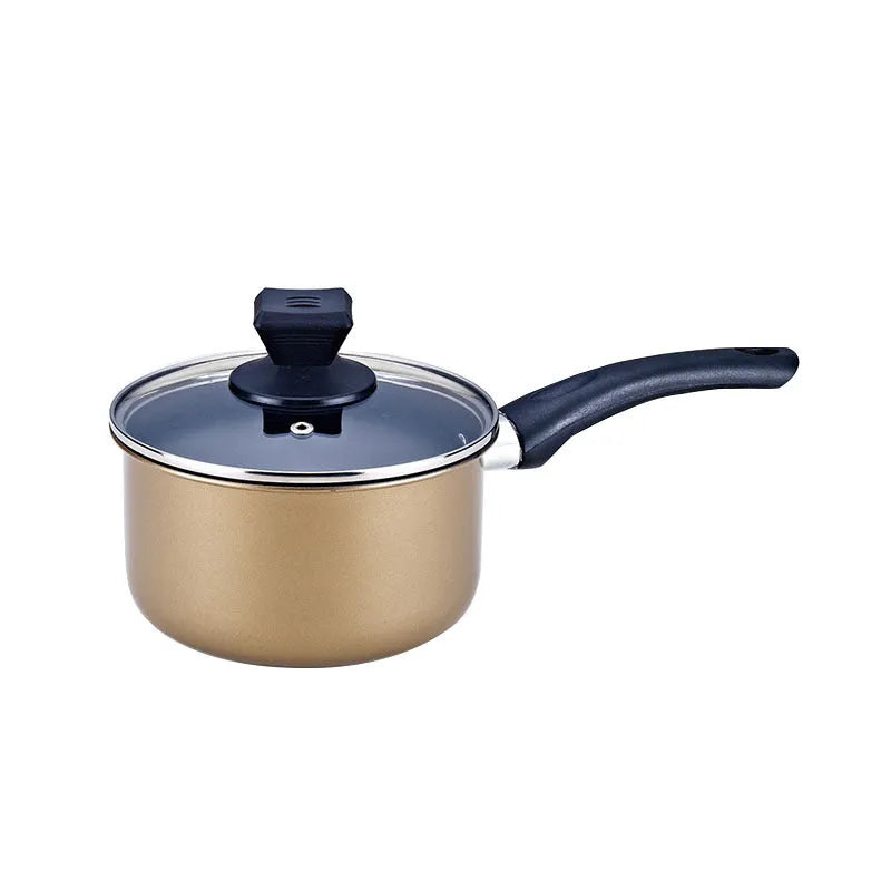 Three-piece cast iron non-stick cookware set with soup pot milk pot and wok in light luxury style
