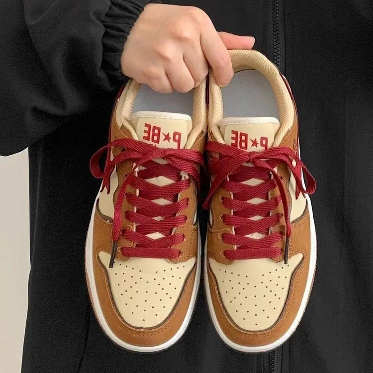 Women's brown casual sneakers with sequin detailing, platform mid heel, and low-top round toe design