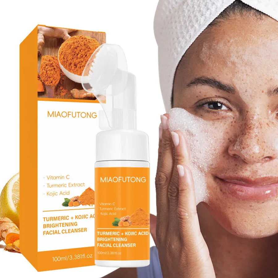 Turmeric cleansing mousse facial kit with 30 pads, ginger soap bar, and complete care components