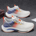 Men's white and blue mesh sneakers with rotating buckle closure and rubber sole
