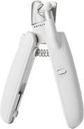 White pet nail clippers with LED light, triangular blade, and transparent anti-splash guard