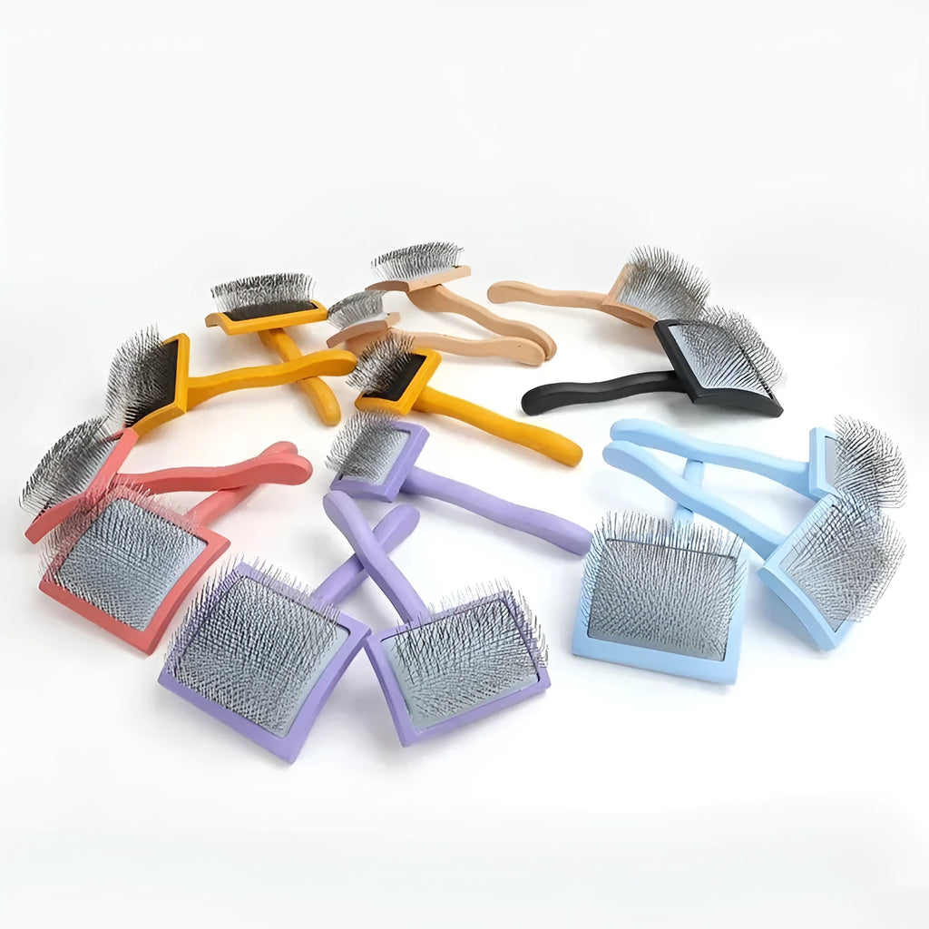 Solid wood pet comb with rubber effect paint, available in large black canopy style