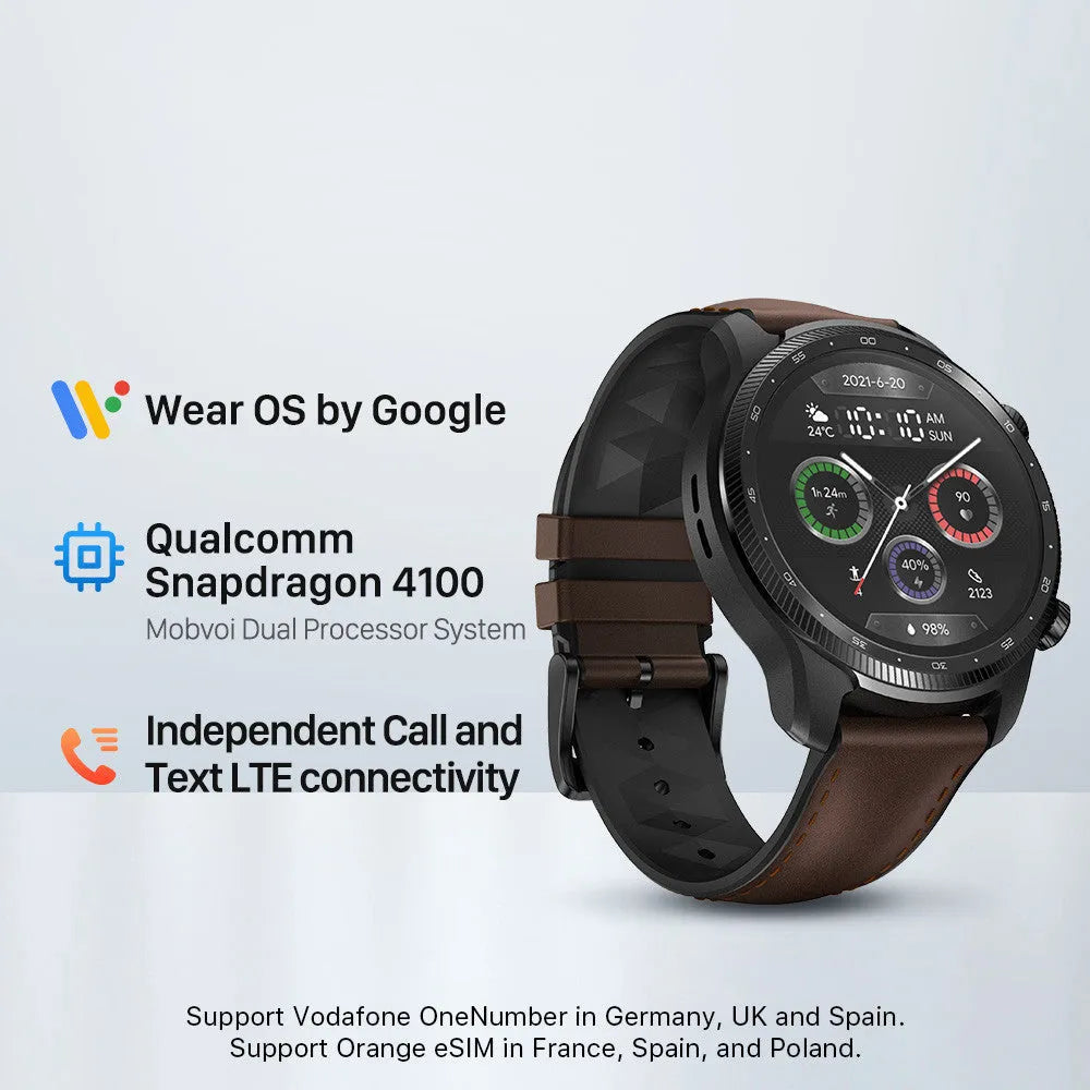 Ticwatch Pro X 47mm smart watch with round display showing fitness stats on wrist