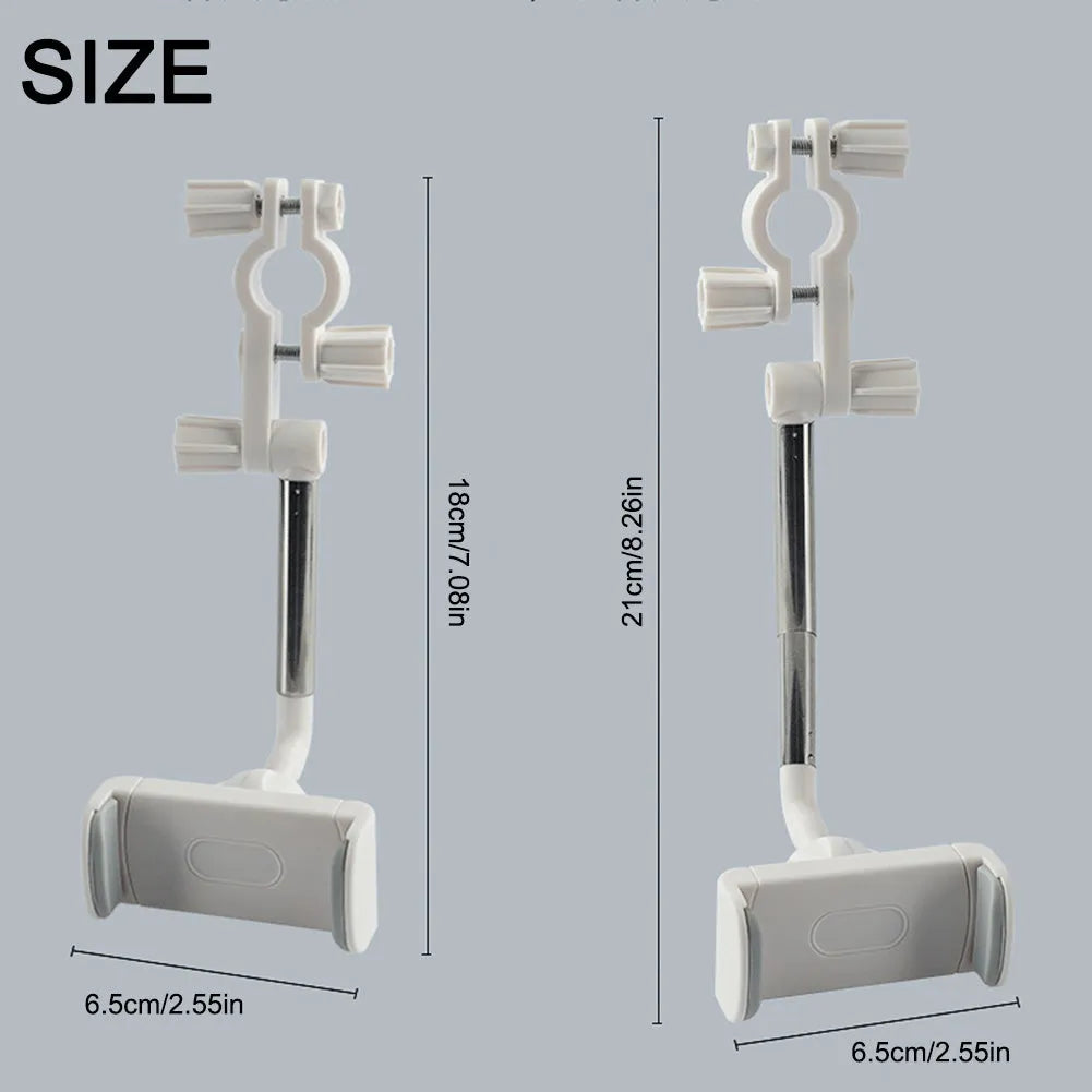 ABS and metal car rearview mirror phone holder with 360 rotation and snap buckle, holding a smartphone in place