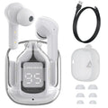 Mini LED display wireless Bluetooth headset with charging compartment in pink colour option