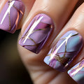 Purple striped medium length nail stickers in European and American style design