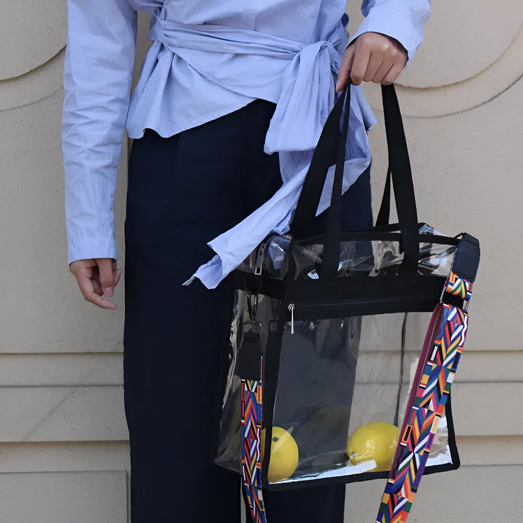Women's transparent PVC messenger bag with clear front compartment and crossbody straps