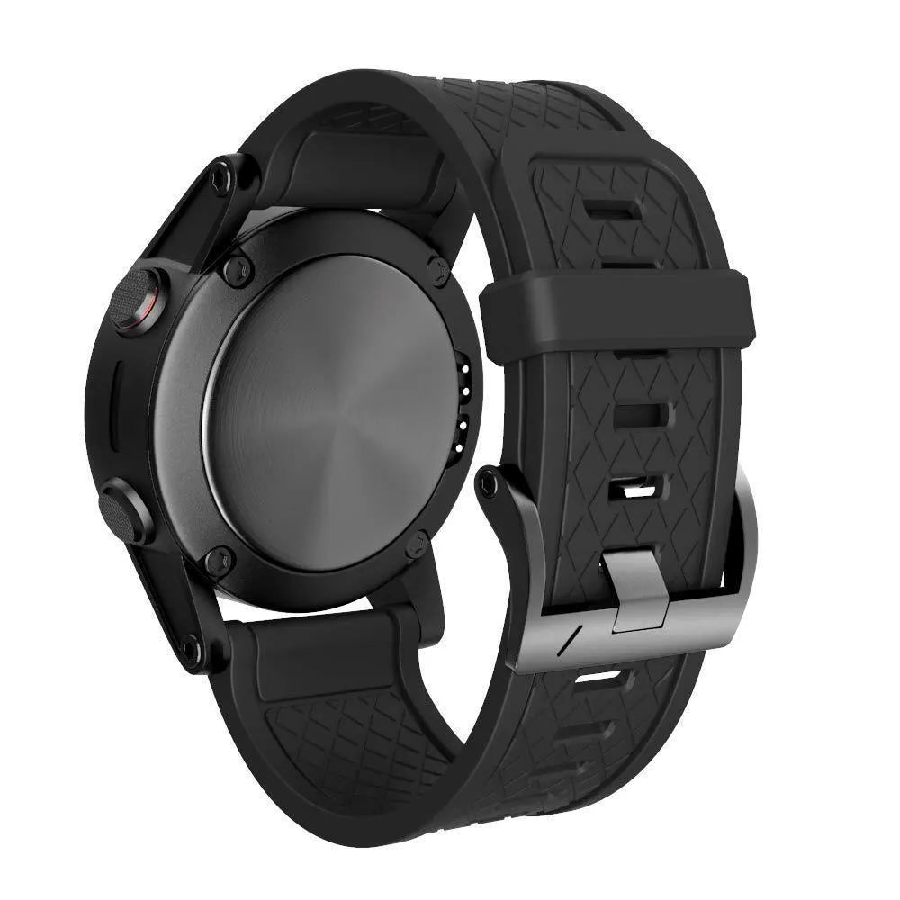 26mm silicone sports watch strap for Jiaming watches in eight colour options on a white background.