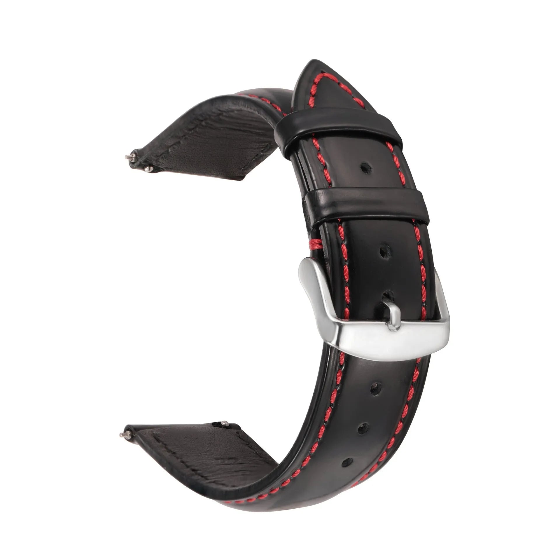 Quick release leather watch strap in cowhide showing colour options and straight end design