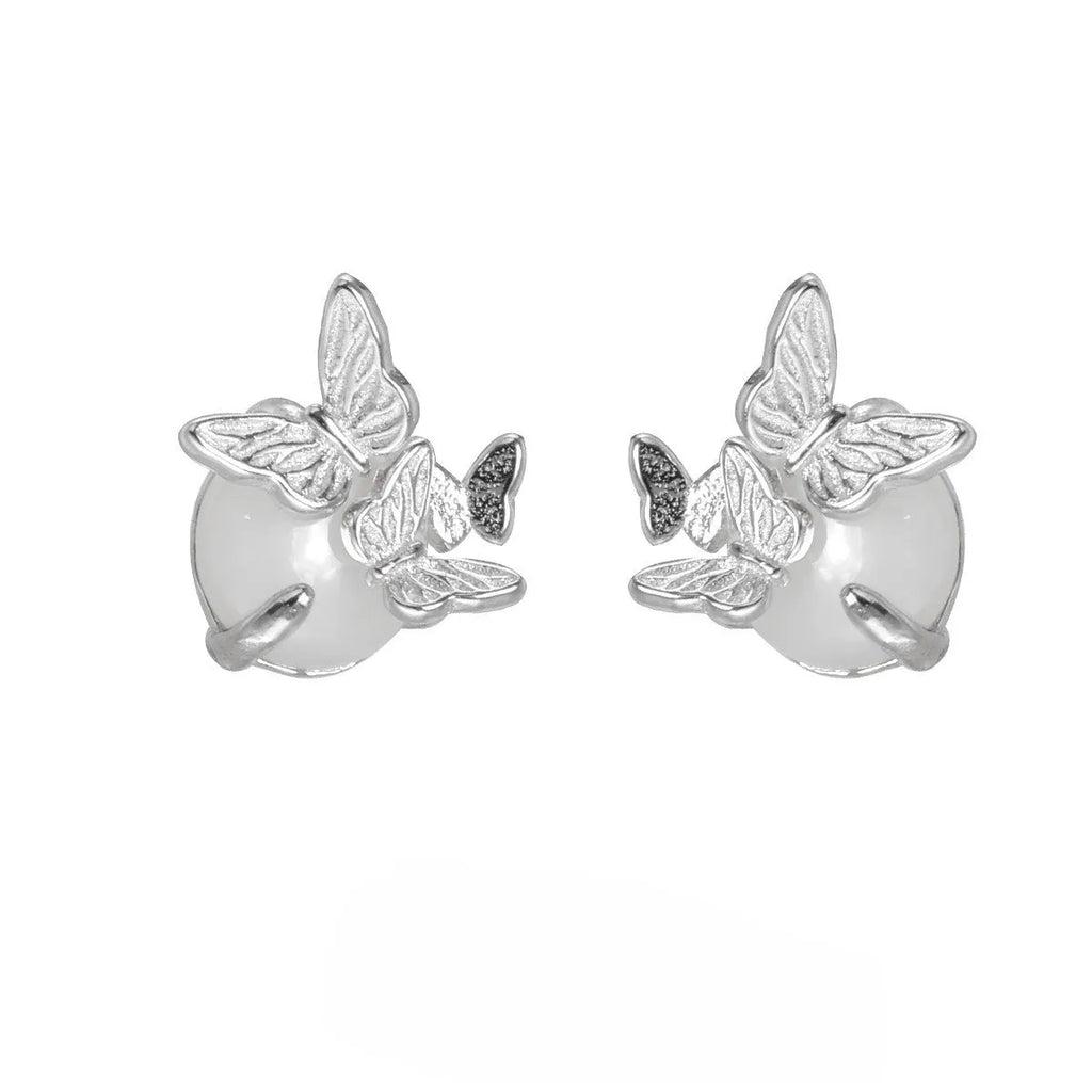 925 sterling silver butterfly ear studs with electroplated white gold or gold tone finish