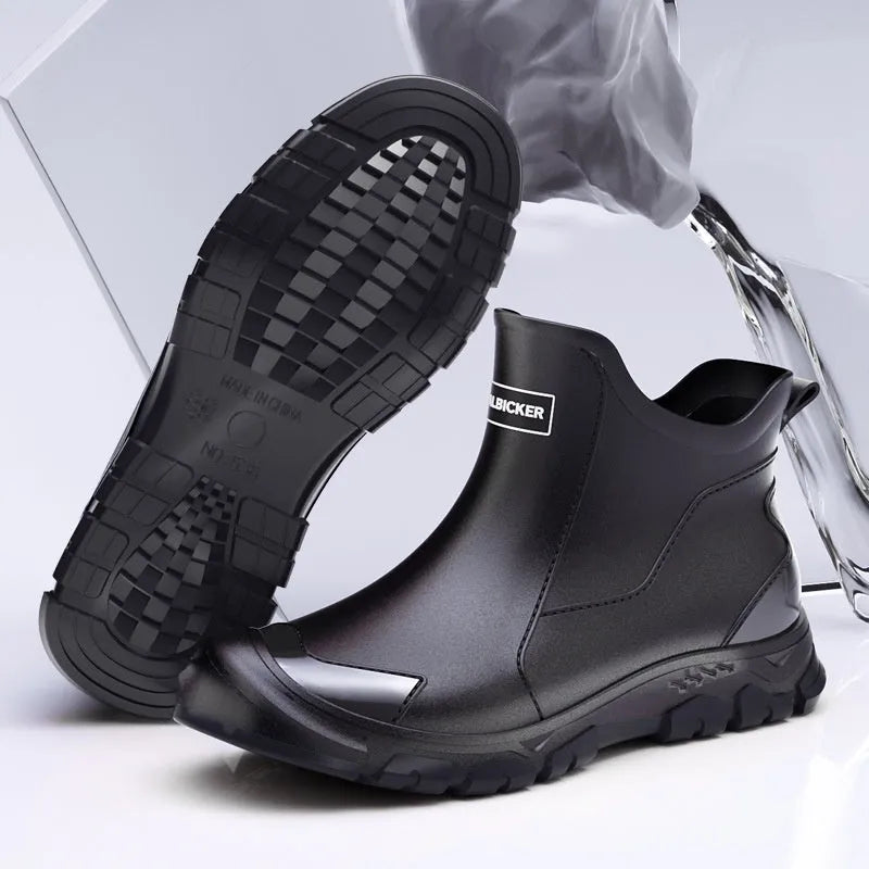 Women's non-slip wading rubber shoes in Korean short tube style with PVC upper
