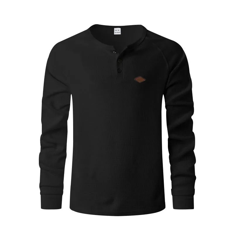 Men's waffle buckle quick-drying raglan long sleeve pullover in sapphire blue, loose fit, polyester fibre