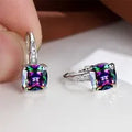 Korean style geometric square zircon ear hook earrings in electroplated copper with hook fastening