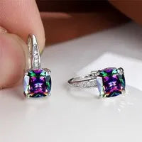 Korean style geometric square zircon ear hook earrings in electroplated copper with hook fastening