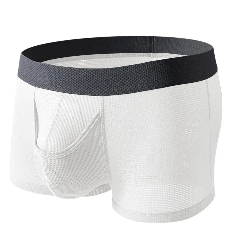 Men's Ice Silk low waist mesh breathable boxer in solid colour nylon fabric