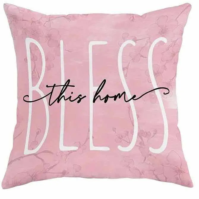 45cm square short velvet cushion cover with printed cherry blossom and letter design