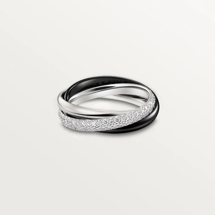 A geometric U-shaped sterling silver couple ring, shown in a two-tone gold rose silver finish.
