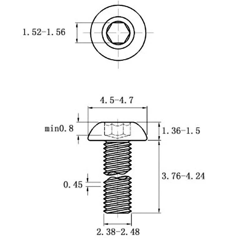 Stainless steel half round pan head hexagon screw A2-70 16x5.7mm whitewash finish
