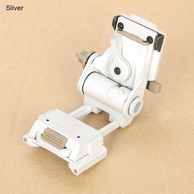 Metal alloy L4 G24 night vision helmet mount with breakaway base in dark earth colour