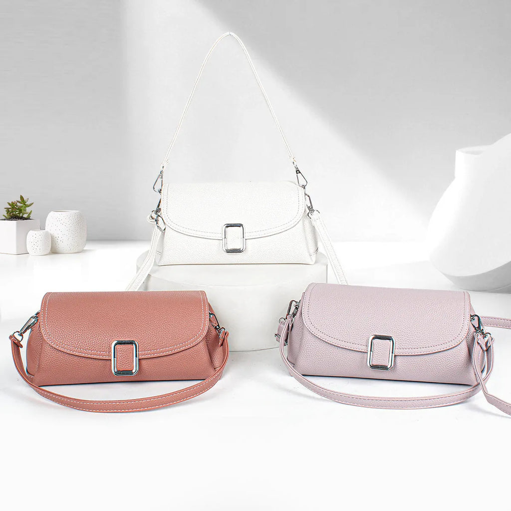 Ladies PU shoulder handbag in crossbody style, 25cm length, compact size for commuting and shopping