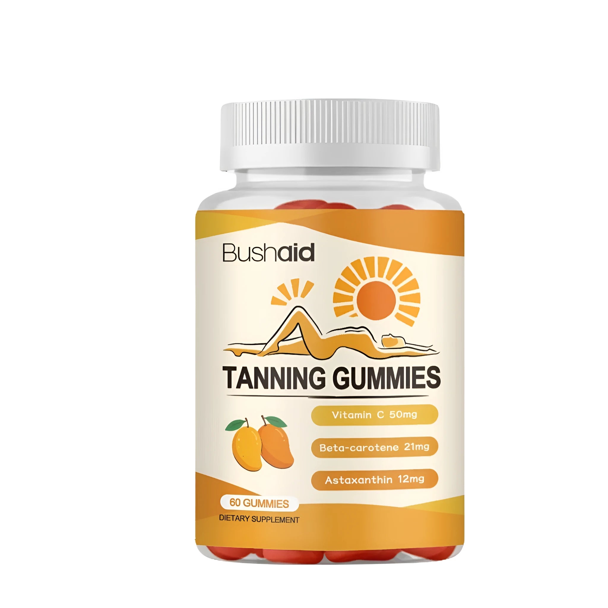 Meihei gummies with white caps in a container, 60 soft candies with astaxanthin and multivitamins