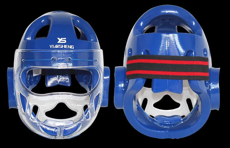 Karate helmet protective equipment for boxing in white, blue, or red colours available in S, M, L, XL sizes