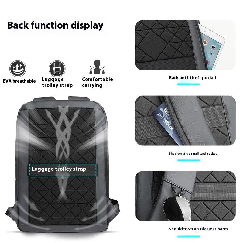 Men's lightweight Oxford cloth backpack in dark grey colour with visible sewing lines