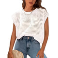 White women's pullover sweater with crochet texture on the sleeves