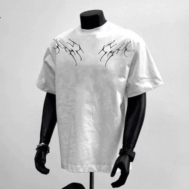 Men's black cotton loose fit short sleeve t-shirt with white letter print design