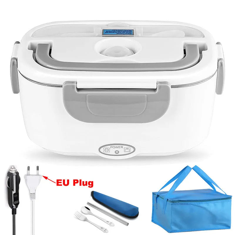 Grey dual-power electric lunch box for car and home use with 1.2 litre capacity.