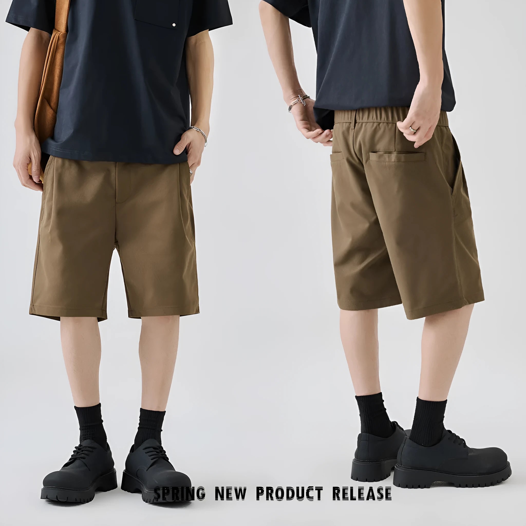 Men's summer business casual straight leg trousers in khaki, brown, and black polyester fiber, sizes S to 3XL