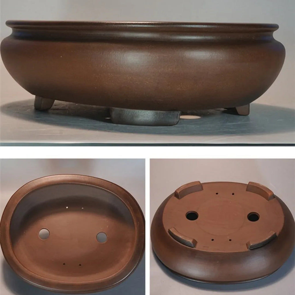 Handmade classical purple sand clay desktop flowerpot measuring 58cm wide.