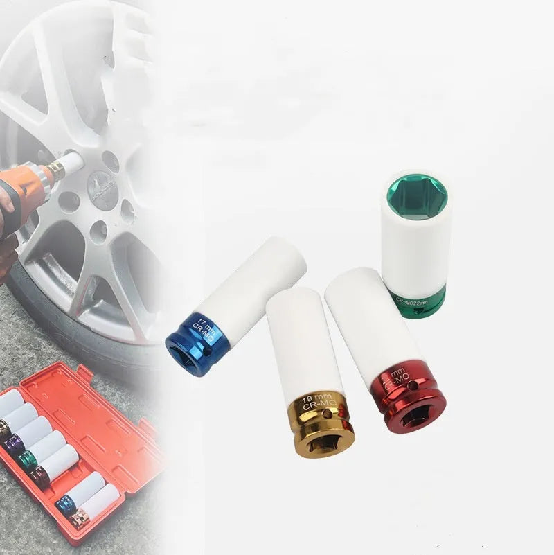 45# steel impact hexagon socket for pneumatic wrench in 17mm size on white background