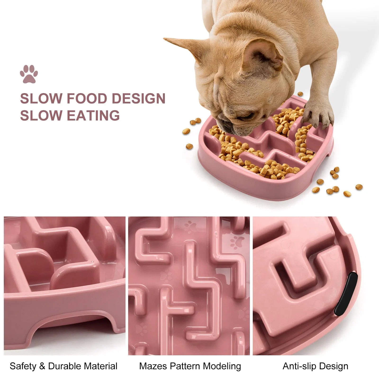 Macaron Green slow feeding bowl with maze pattern for dogs and cats, 18.5cm diameter, non-slip base