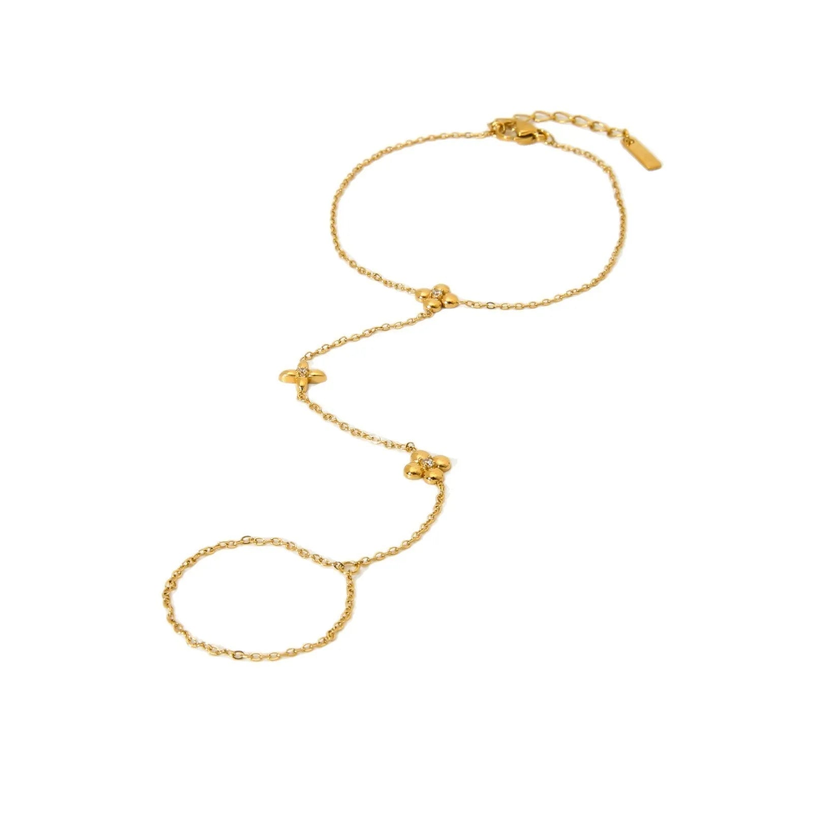 Women's gold-coloured stainless steel bracelet with floral and eight-pointed star geometric designs