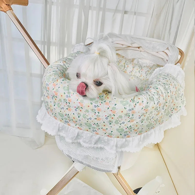 Pet stroller cotton anti-dirty towel, cushion, and pillow set in floral pattern